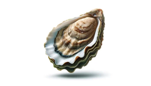 DALL·E 2024-05-14 12.32.29 - A hyperrealistic illustration of a single Ichiban oyster on a white background. The oyster shell should have a textured, detailed appearance with natu